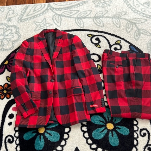 Men's Shinesty Holiday Suit Black and Red Check - Picture 2 of 6
